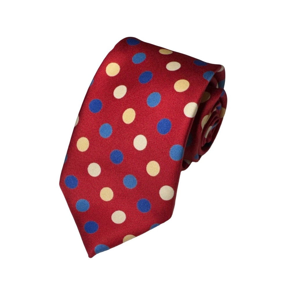 Turnbull & Asser mens red blue polka dot pattern 100% silk neck tie EUC